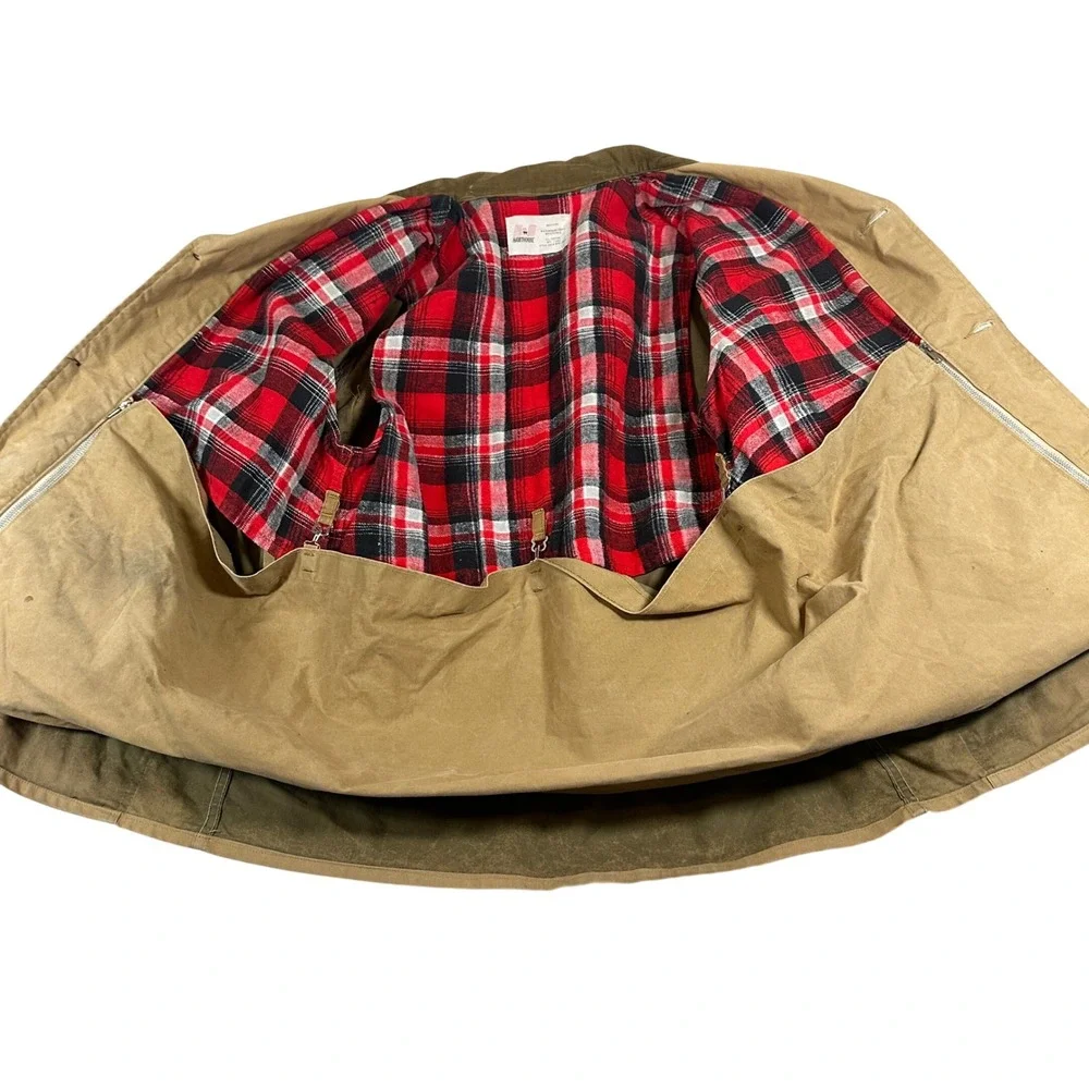 Hawthorne Vintage Tan Hunting‎ Field Jacket Plaid Lined Coat shooting corduroy